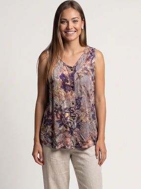 🌻Vintage Hary Dary Bali Batik Floral Sleeveless Button Front Blouse Size Large
